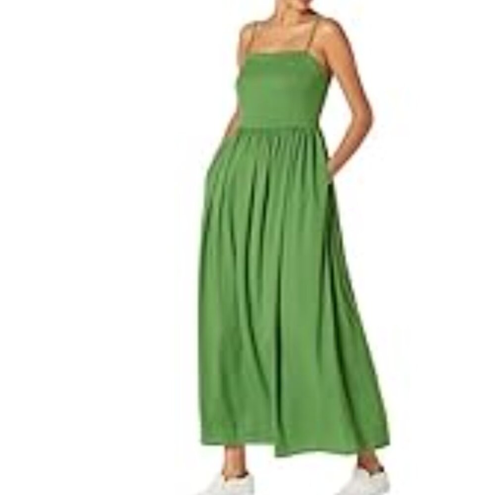 Goodthreads Women's Georgette Smock-Back Cami Maxi Dress, Medium Green
